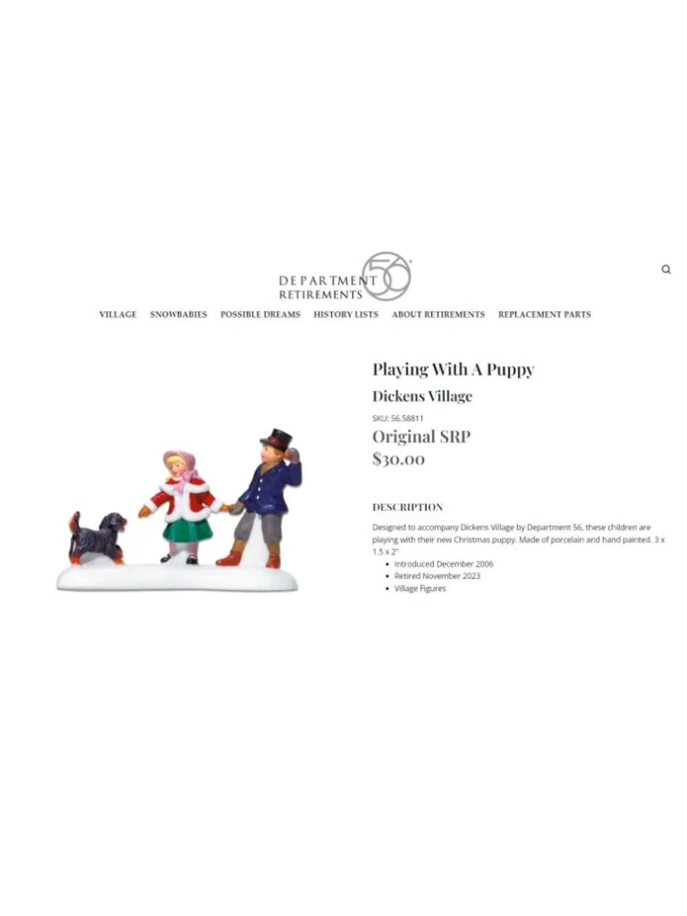 Department 56 PLAYING WITH A PUPPY #58811 Dickens' Village 2006 Retired NIB